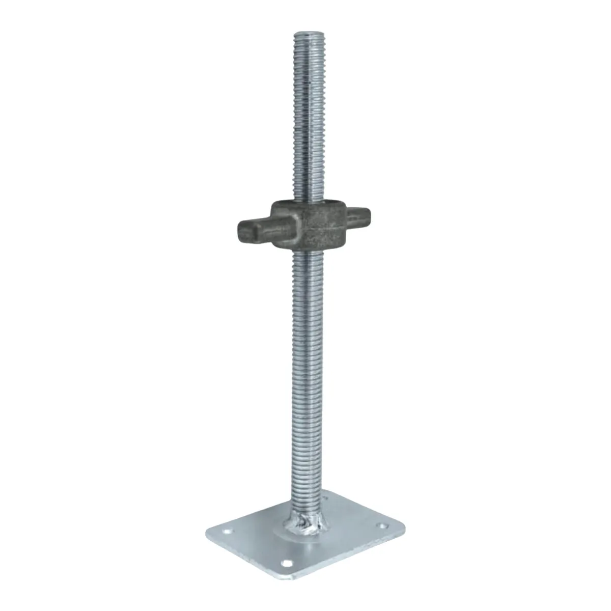 Socle réglable d'échafaudage L-600 en acier galvanisé, tige filetée et embase carrée